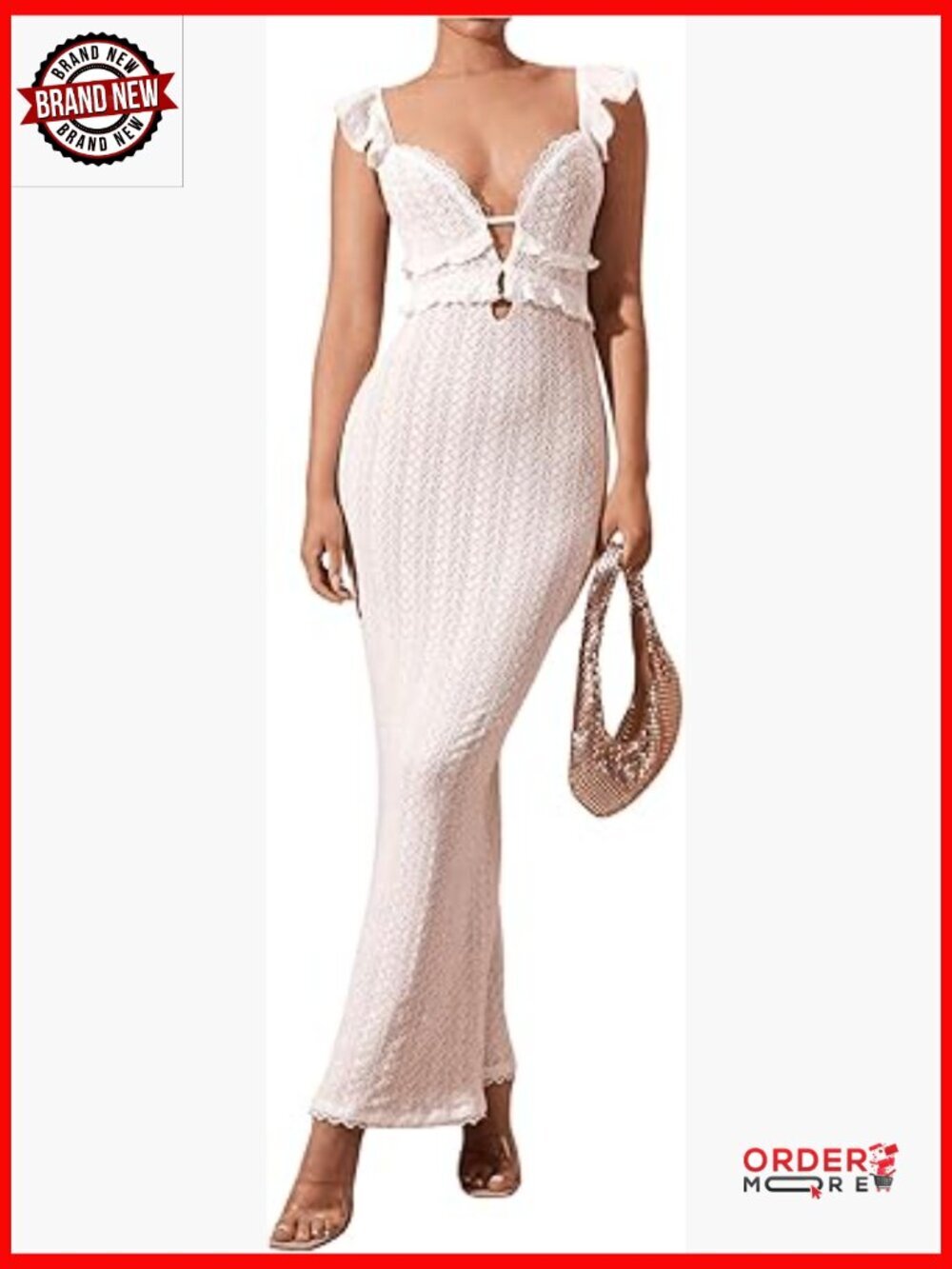 Sleeveless Backless Bodycon Maxi Dress with Crochet Ruffle Trim